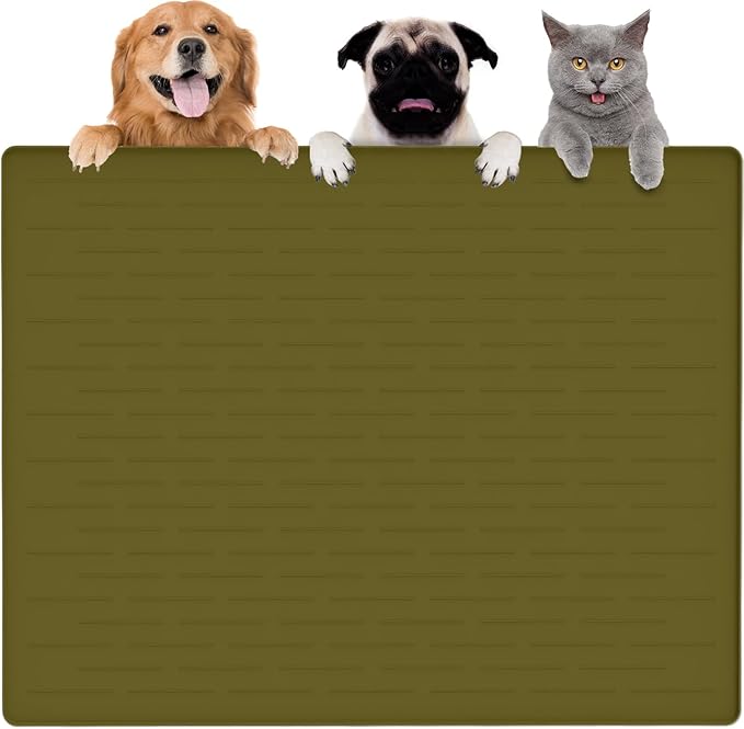 Largest Dog Food Mat, 39.5"x29.5" Silicone Dog and Cat Mat for Food and Water Bowls, Thinken Waterproof Non-Slip XXXL Pet Feeding Mat for Floors (Avocado Green)
