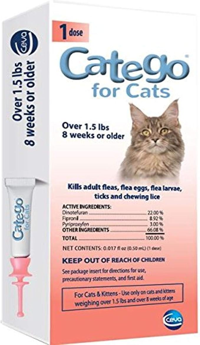 Catego for Cats Flea and Tick Treatment & Prevention (Over 1.5 lbs) 1-Month Supply