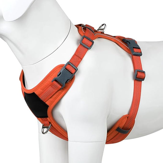 Plutus Pet No Pull Dog Harness, Release at Neck, Soft Padded, Reflective Adjustable Dog Vest Harness for Small, Medium, Large Dogs(Orange, L)