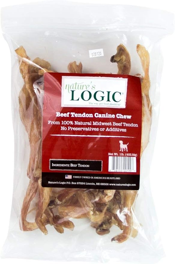 Nature's Logic All Natural Beef Tendon Chew - 100% Natural Treats for Dogs - Promotes Dental Hygiene - Recreational Chewing Dog Chews for Large and Small Breeds, Made in USA - Beef Tendon Treat