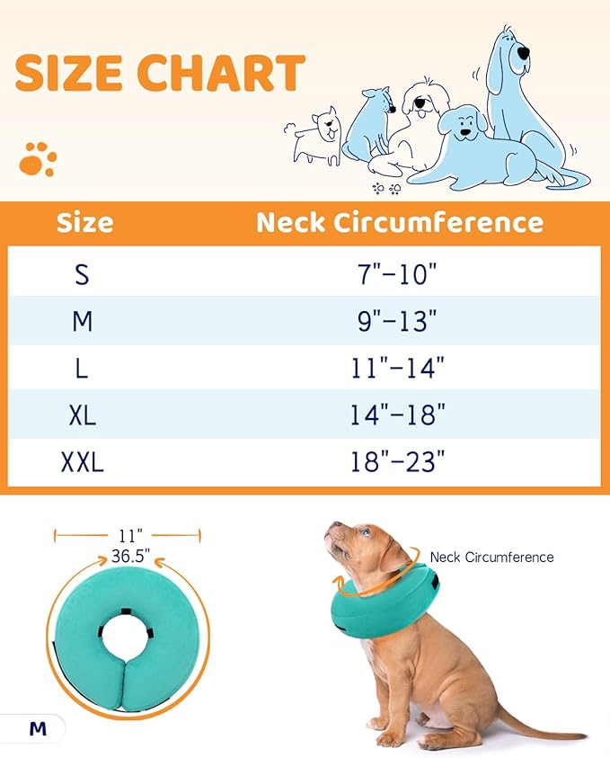Supet Inflatable Dog Cone Collar for After Surgery Donut, Soft Dog Cones for Small Medium Large Dogs Pets, E Collar Pet Neck Donut Collar Alternative After Surgery