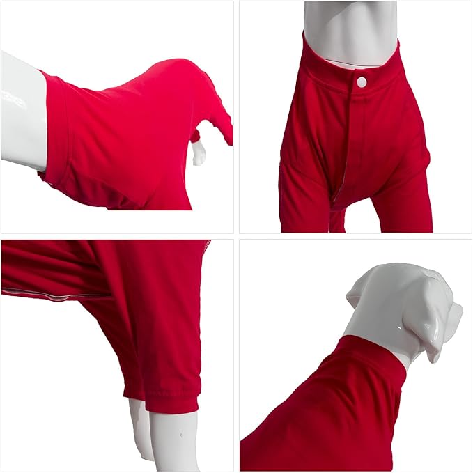 Lovelonglong Four Feet Dog Lightweight Pajamas, Pure Cotton Dog Jumpsuits 4 Legs Dog Onesies T-Shirt Stylish PJS Puppy Costume for Large Medium Small Dogs Red M