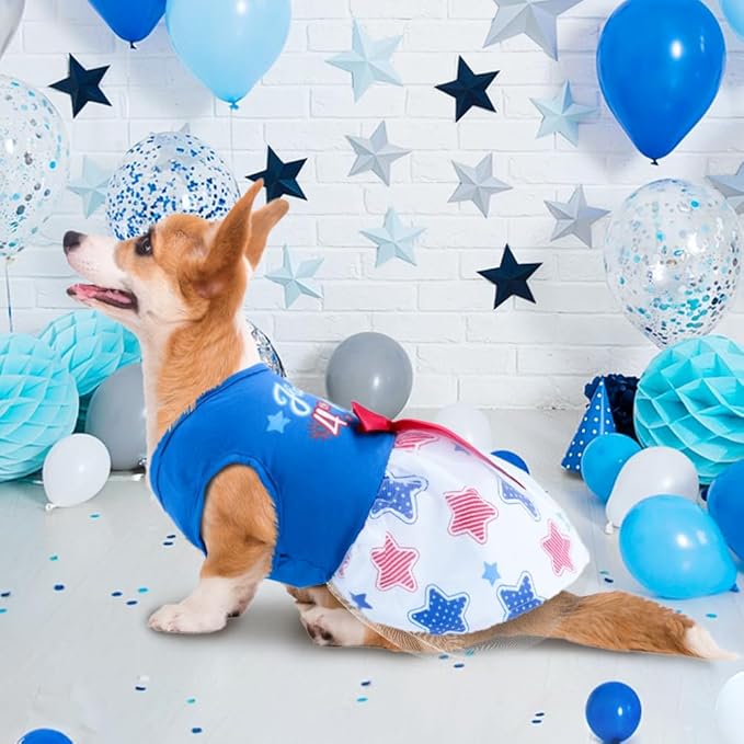Happy 4th of July Dog Outfit Patriotic Dog Tulle Dress with Red Bowknot Independent Day Dogs Pet Doggie Apparel Clothes for Small Dogs Puppy Cats Girl