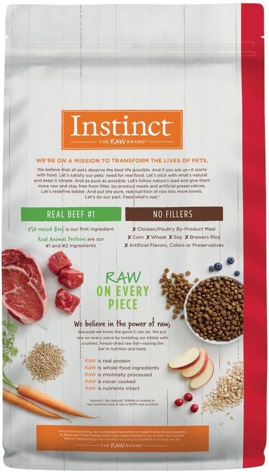 Instinct Be Natural, Natural Dry Dog Food, Raw Coated Kibble - Real Beef & Barley, 4.5 lb. Bag