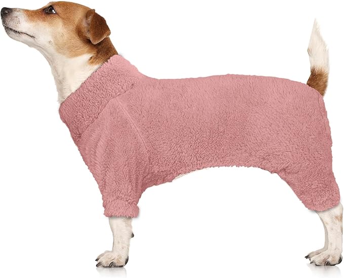 Fuzzy Dog Pajamas Turtleneck Dog Clothes Warm Soft Cozy Lightweight Dog Pjs Dog Sweaters for Large Dogs(Pink-L)
