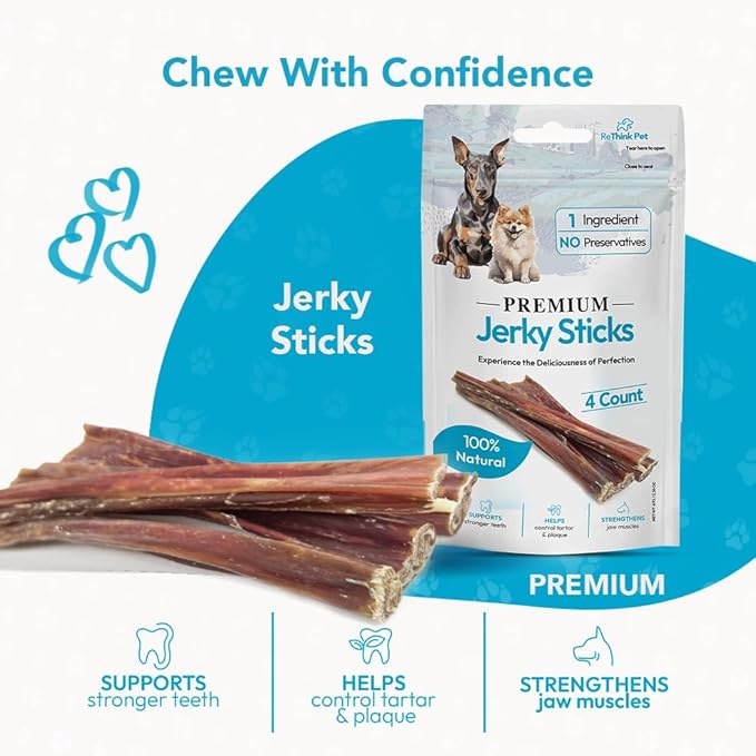 12 Pieces of Dog Jerky Treats, Natural Beef Jerky, Long-Lasting for Pet's Dental Hygiene, All-Natural Dog Treats, Chew Sticks for Dogs (3pack, 12pcs)