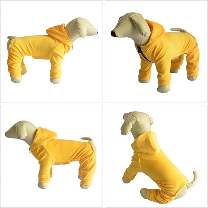 Dog Pajamas Pet Jumpsuits PJS for All Seasons, Velvet Dog Hoodies 4 Legs Four Feet Dog Onesies Stylish PJS Puppy Costume Cotton Liner Warm Pet Clothes for Small Medium Large Dogs Yellow XS