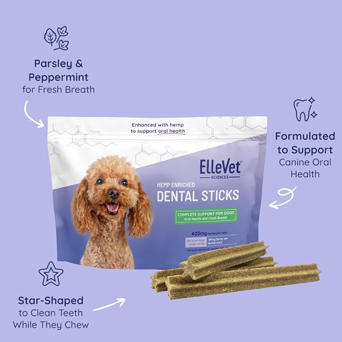 Ellevet Dental Sticks for Dogs – Hemp Enriched Dental Dog Chews – Freshen Dog Breath, Promote Clean Teeth, Support Oral Health - 10 Sticks - Small Dogs (Under 40lbs)