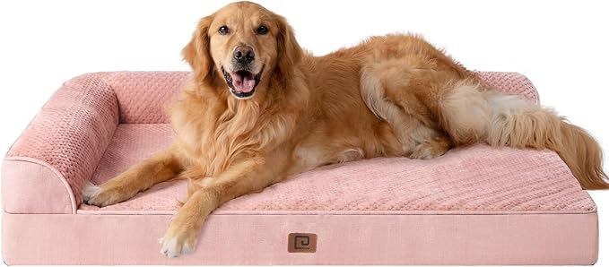 EHEYCIGA Memory Foam Dog Bed XLarge Sized Dogs, Extra Large Dog Bed Orthopedic with Washable Removable Cover, Waterproof XL Pet Bed Couch, 44x33x6 Inches, Pink