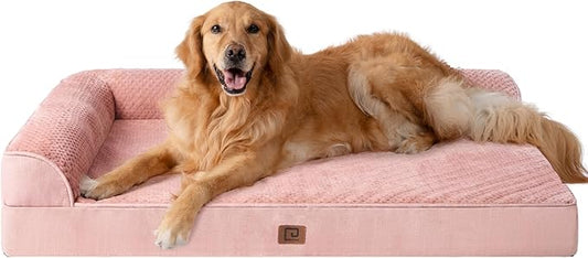 EHEYCIGA Memory Foam Dog Bed XLarge Sized Dogs, Extra Large Dog Bed Orthopedic with Washable Removable Cover, Waterproof XL Pet Bed Couch, 44x33x6 Inches, Pink