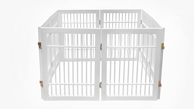 Pet Dog Gate Strong and Durable Freestanding Folding Acacia Hardwood Portable Wooden Fence Indoors or Outdoors by Urnporium (White Pet Gate, 8 Panel 24" Tall)