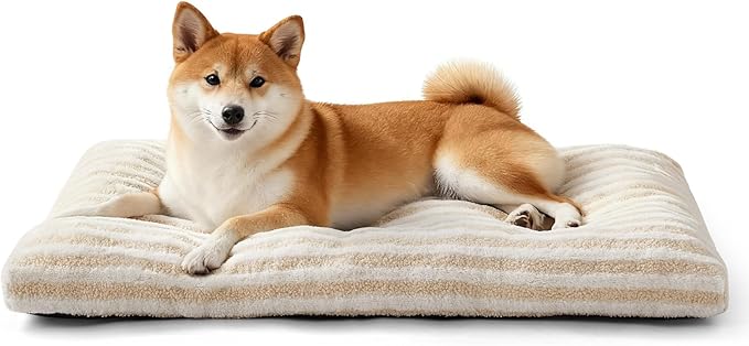 FURTIME Washable Dog Bed Medium Size Dogs, Deluxe Dog Crate Beds Comfy Fluffy Kennel Pad Anti-Slip Pet Sleeping Mat, Machine Washable Dogs Pillow, 29"x21"x3", White