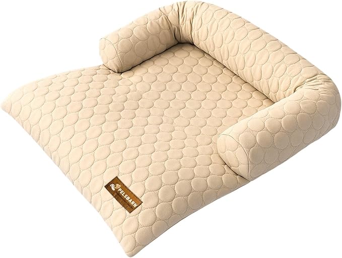 Pelsbarn Cooling Dog Bed - Ice Silk Summer Comfort, Self Cooling, Non-Slip Dog Cover, Durable & Washable, Bed for Medium to Large Dogs 86x86 cm, Support Shelter Dogs with Every Purchase (Beige)