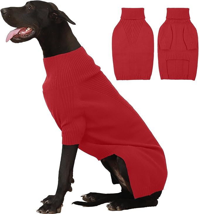 IECOii Extra Large Dog Sweater 4XL,Thermal Warm Dog Sweaters for Giant Breed Dogs,Turtleneck Knitted Knitwear for Pet Winter,Stretchy&Easy On Doggy Sweatshirt for Doberman,Great Dane(Red,XXXXL)