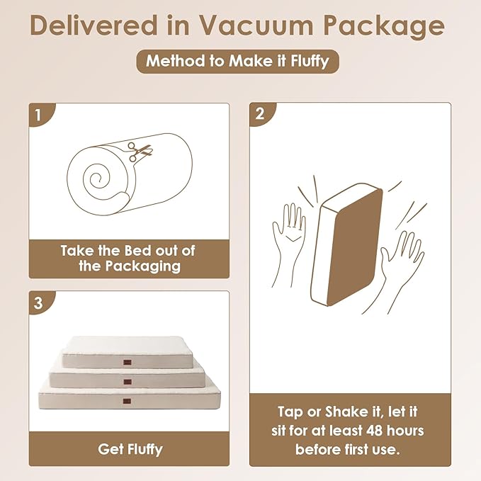 EHEYCIGA Orthopedic Dog Beds for Large Dogs with Removable Washable Cover for Crate, Camel, 35x23