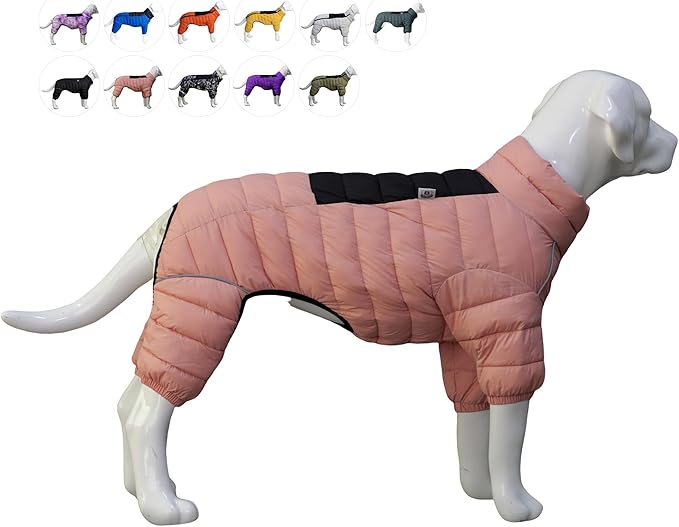 lovelonglong Dog Coat Dog Warm Jacket, 4 Legs Covered Waterproof Windproof Reflective Warm Dog Vest, Zippered Adjustable Outdoor Dog Snow Jacket for Small Medium Large Dogs Lotus Pink S