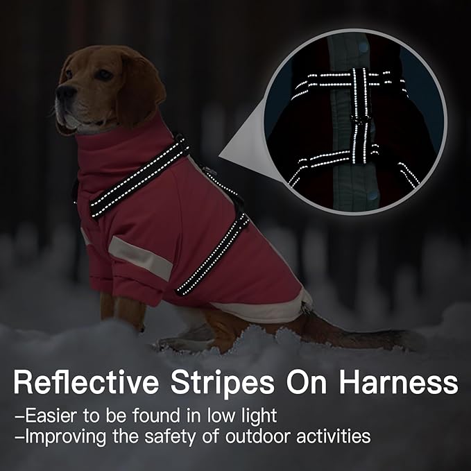 Turtleneck with Sleeves Dog Coats for Medium Dogs-L| Jackets with Reflective Harness Built in,Water-Repellent & Windproof Snowsuit,Soft Warm Lining for Beagle Cold Protection(Pink)