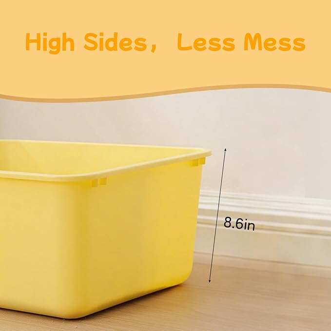 Large Cat Litter Box with High Sides,Cat Litter Pan with Low Entry,Cat Box for Indoor Kittens & Senior Cats,Anti-Splashing,Waterproof,Easy to Clean,Durable (Grey)