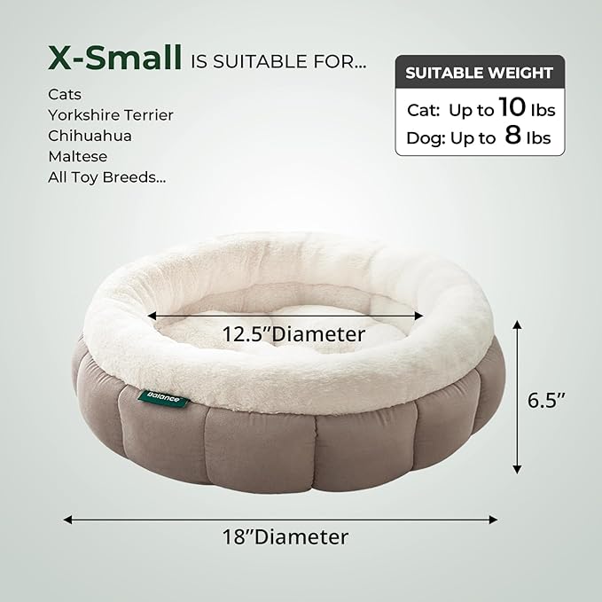 BALANCE Cat Beds for Indoor Cats, Washable Round Cat Bed, Cute Kitten Bed with Anti-Slip Bottom for Kitty and Puppy, 18 Inches, Goat