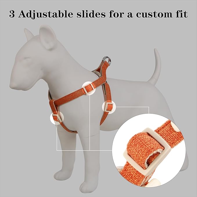 Plutus Pet Cotton Hemp Step in Dog Harness, Sustainable, Lightweight and Escape-Proof, Quick Fit Dog Harness for Puppy Small Medium and Large Dogs, Orange, M