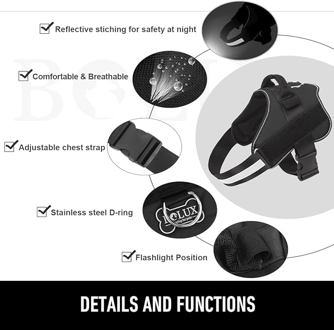 Bolux Dog Harness, No-Pull Reflective Dog Vest, Breathable Adjustable Pet Harness with Handle for Outdoor Walking - No More Pulling, Tugging or Choking (Black, XXL)