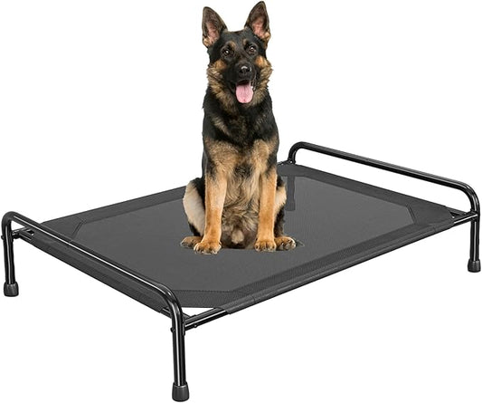 Dog Beds Large Sized Dog, Elevated Dogs Bed for Large Dogs, Portable Cooling Pet Cot with Breathable & Waterproof Mesh, Indoor & Outdoor Raised Pet Hammock Bed, Black