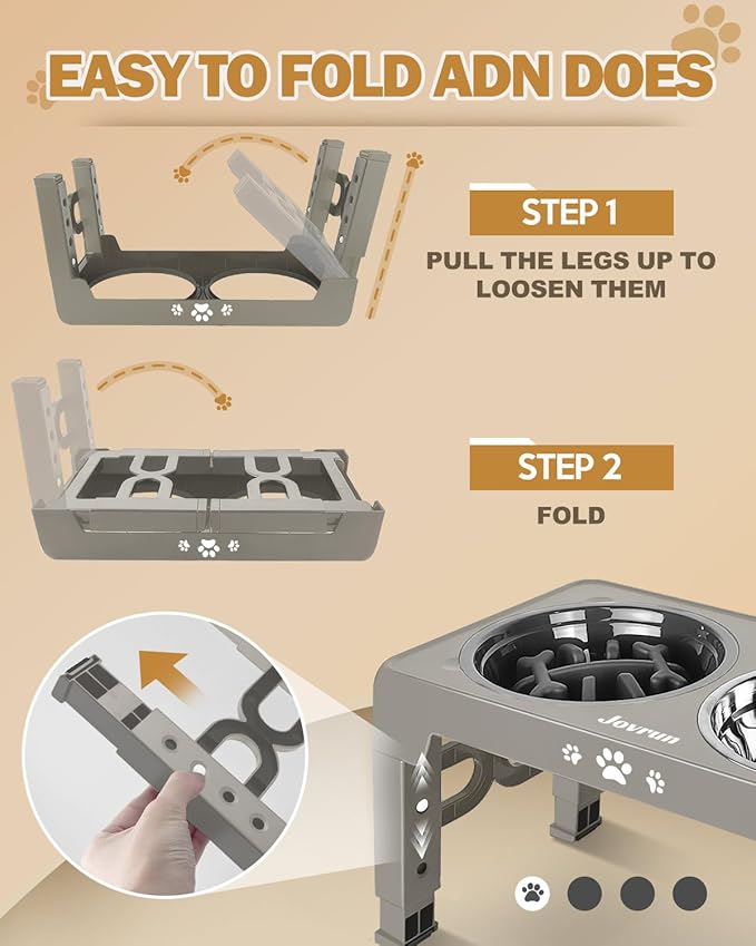 Elevated Dog Bowls, Dog Feeder with 2 Stainless Steel Dishes &1 Slow Feeder Bowl, 5 Heights Adjustable Raised Stand for Medium Large, Food Dishes with Non-Slip Feet