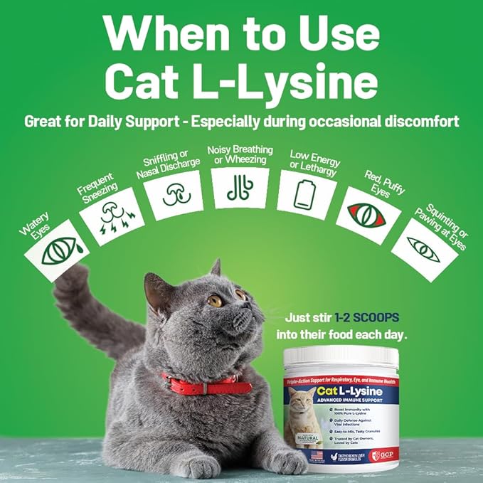 Guardian’s Choice 250mg L-Lysine for Cats, Advanced Immune Support for Respiratory, Eye & Nose Health, Chicken Liver Flavored Lysine Powder for Kittens & Seniors, 200 Servings