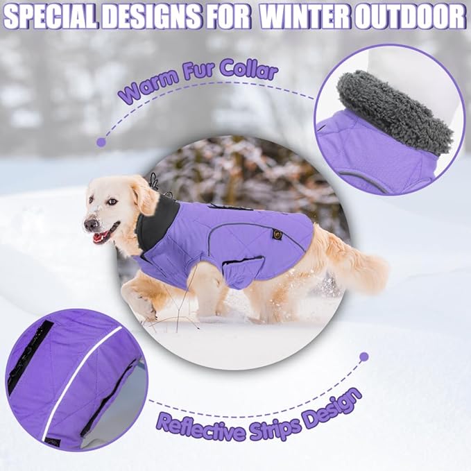 EMUST Winter Dog Coats - Fleece Dog Jacket for Cold Weather, Windproof & Warm, British Style, Purple, XS