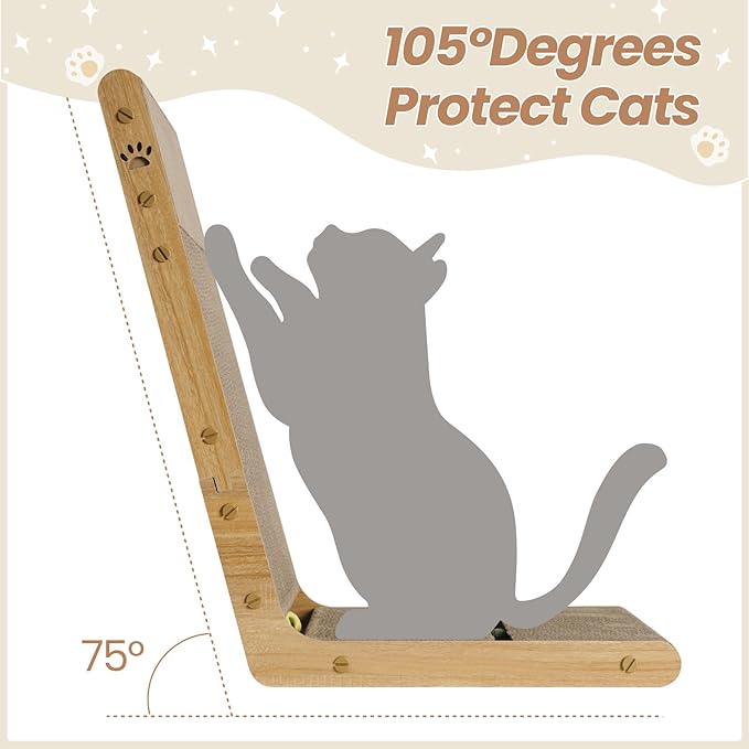 2-Pack Cardboard Cat Scratcher, 105° Tilt Angle Cat Scratching Board, 23.60 Inch L-Shape Cat Scratch Pads with Built-in Catnip Toy Balls, Cat Scratchers for Indoor Cats