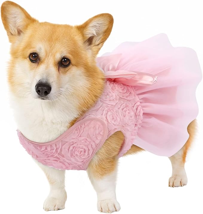 ASENKU Dog Dress Pet Wedding Dress Princess Lace Puppy Birthday Party Outfit Formal Apparel Girl for Small Medium Dogs Cats (X-Small, Pink)