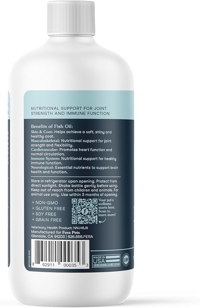 Fera Pets Fish Oil - Omega 3 for Dogs & Cats to Support Joints, Heart, Skin and Coat Health - Non GMO with Vitamin E - 16 oz