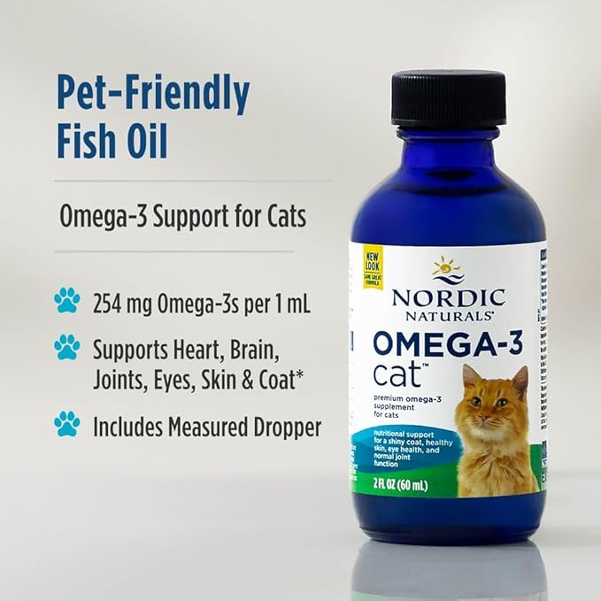 Nordic Naturals Omega-3 Cat, Unflavored - 2 oz - 304 mg Omega-3 Per One mL - Fish Oil for Cats with EPA & DHA - Promotes Heart, Skin, Coat, & Immune Health - Non-GMO