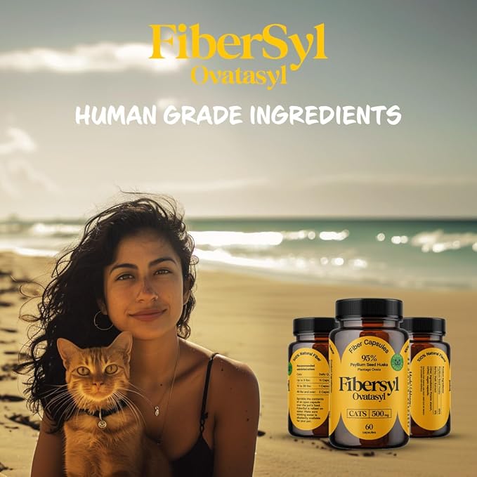 FiberSyl Ovatasyl Prebiotics for Cats Digestive Health - Cat Fiber Supplements for Constipation Relief & Support - Psyllium Husk Seed to Support Digestion Problems - Cat Stool Hardener - 60 Capsules