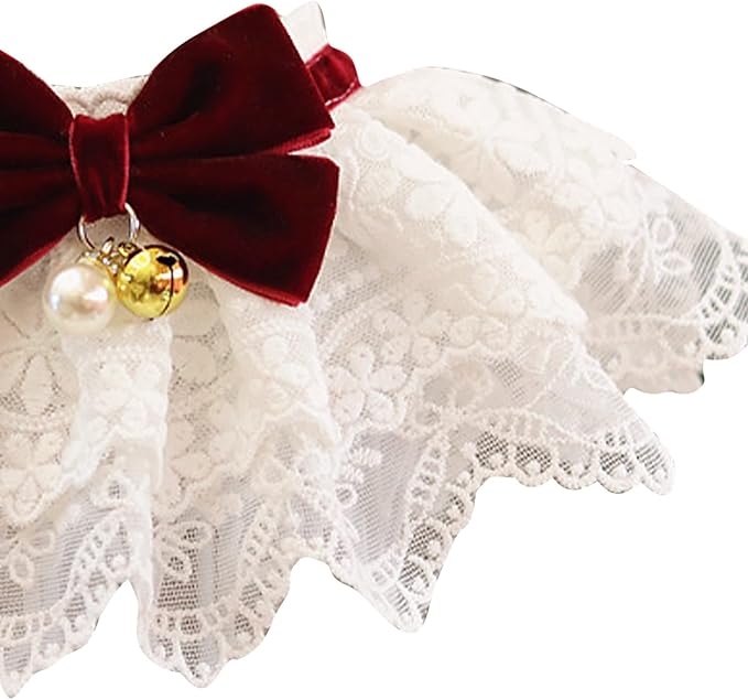 HEEPDD Cat Lace Bib Collar with Bow, Decorative Pet Bandana Scarf Costume, Small Size, Dress Up Accessories