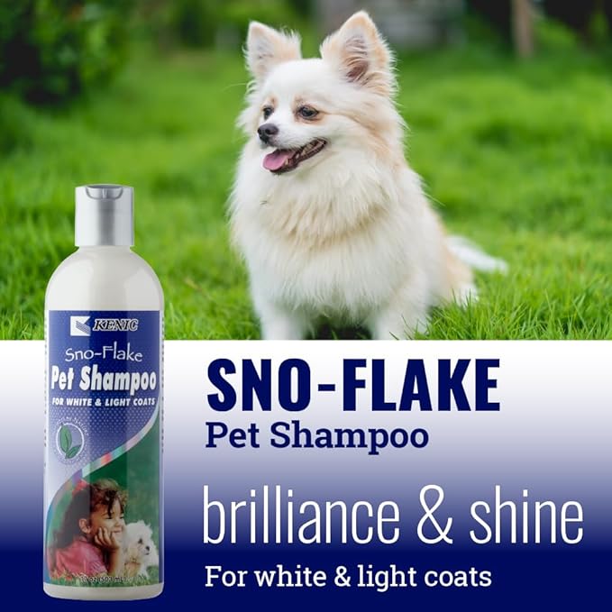 Kenic SNO-Flake Gentle Botanical Whitening and Brightening Dog Shampoo for Light & White Fur/Coats, Made in USA, Paraben & Soap Free
