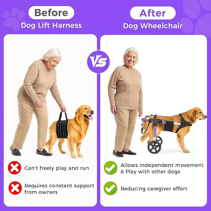 Dog Wheelchair for Back Legs - Lightweight Aluminum Alloy Dog Wheelchair, Upgraded All-Terrain Tires for Large Dogs, 88.1-132.2 lbs(XXL)