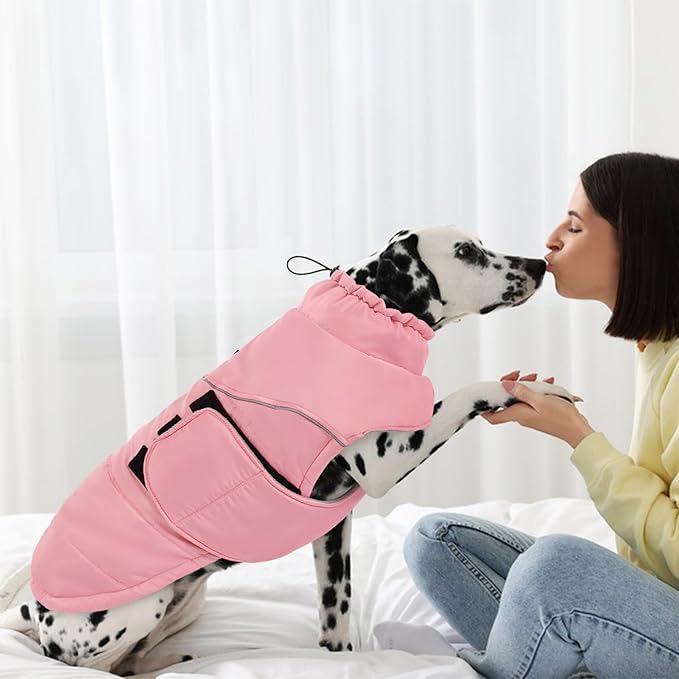 Peferhouse Dog Warm Winter Coat for Large Female Dogs, Pink 3XL, Windproof Reflective Jacket with Harness Hole