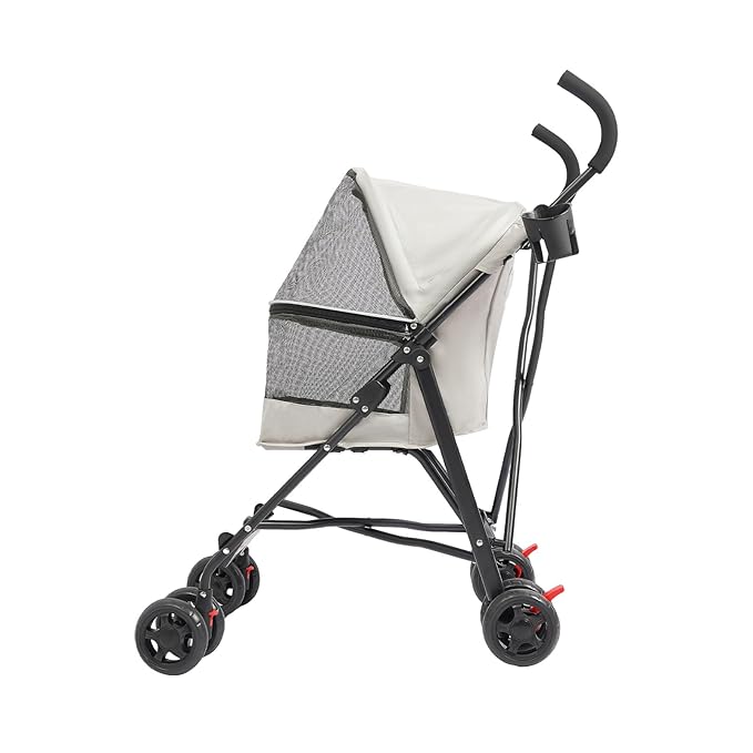 Pet Stroller, Foldable Pet Stroller with Weather Cover, Dog Cat Strolling Cart with 360° Wheels & Brakes for Small and Medium-Sized Dogs or Cats (Gray)