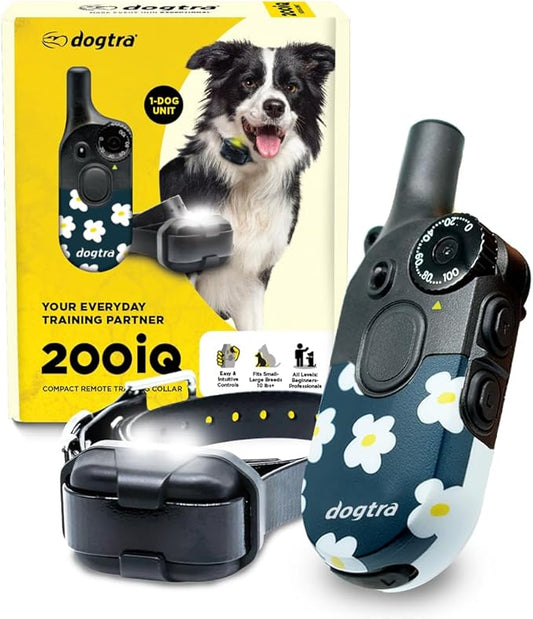 Dogtra 200iQ Remote Training E Collar – 100 Levels, Tone, Vibration, 1/2 Mile Range – Compact, Waterproof, One-Handed Control for Dogs 10 lbs+ – Lightweight Design for Daily Training – Flower Power