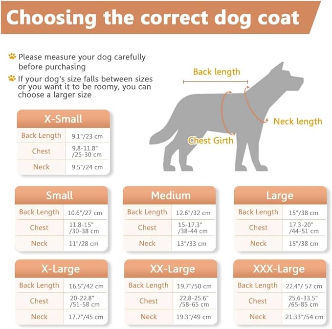 Windproof Waterproof Dog Coat Fleece & Cotton Lined Warm Jacket, Cold Weather Pet Apparel Clothes Vest for Small Medium Large Dogs Khaki