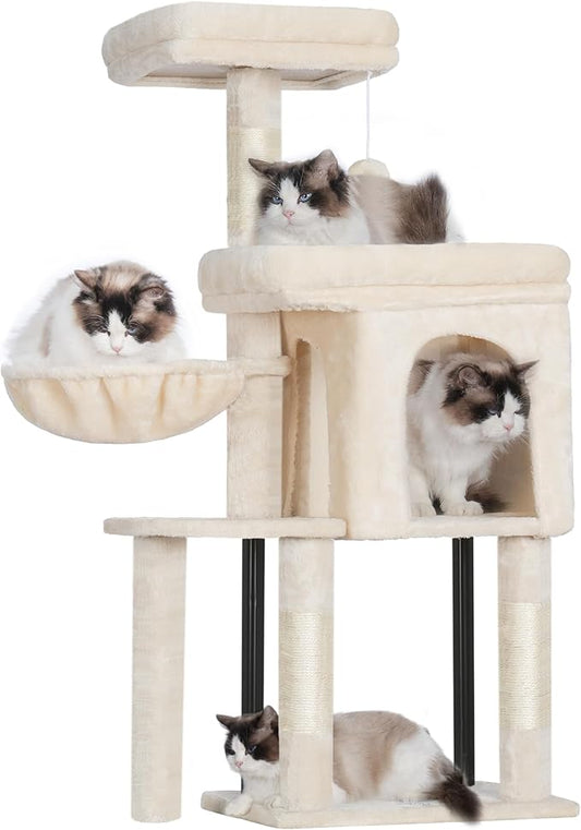 Hey-brother Cat Tree Tower, Scratching Posts with Cozy Condo, Padded Bed, Hammock, Plush Perch, Sisal Post and Ball for Indoor Kittens, 44.9 Inches, Beige MPJ009SM