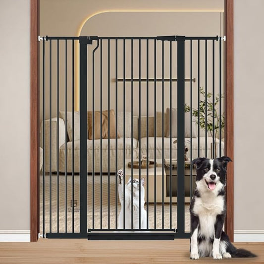 Fairy Baby 51.18" Extra Tall Pet Gate for Cats, 29.5"-48.4" Extra Wide High Cat Dog Gates for Doorways, Tall Baby Safety Gate Pressure Mounted No Drill, Walk Thru Auto Close Metal Doggy Gate, Black