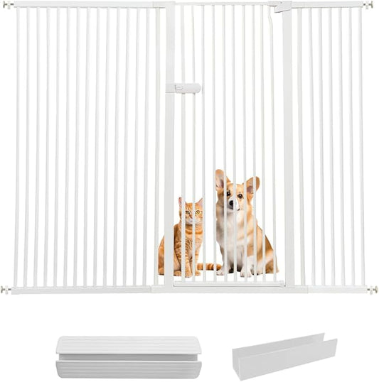 Lumizone Extra Tall Cat Gate 61.02" High Pressure Mounted Extra Wide 2025 New (17 Sizes) 1.37" Gap No Drilling Auto-Close One-Handed Operation Tall Pet Gate for Dogs(White,71.85"-75.97"/182.5-192.5CM)