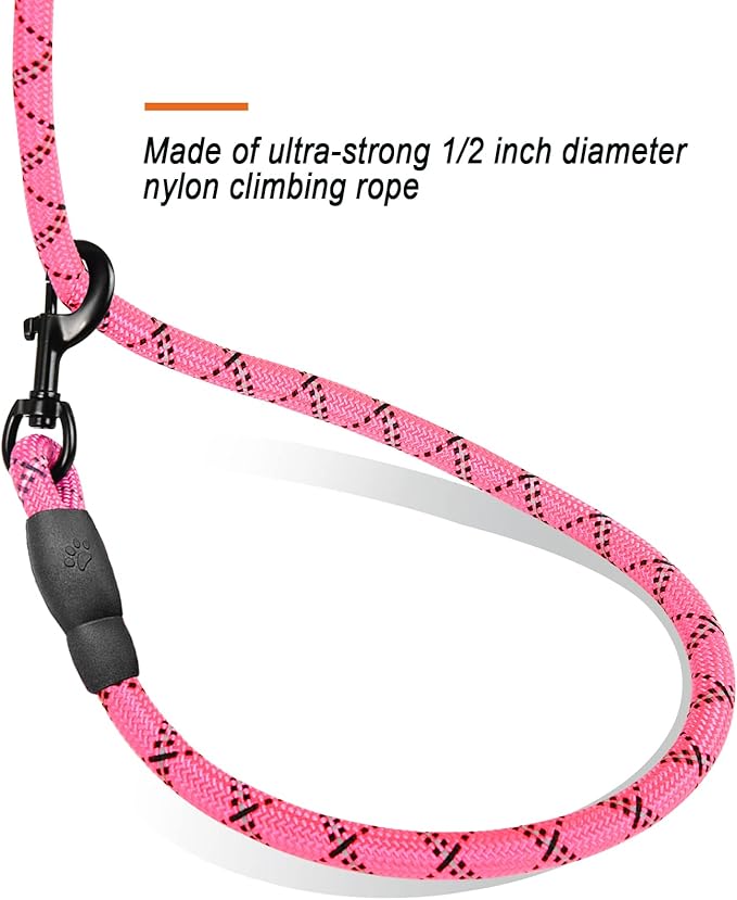 BARKBAY Dog Leashes for Large Dogs Heavy Duty Dog Leash 4/5/6 FT with Comfortable Padded Handle and Highly Reflective Threads for Medium Large Dogs Walking Training Running (6FT-1/2'',Pink)