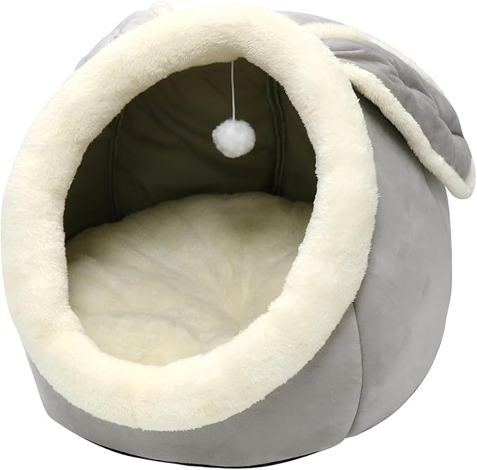 Cat Beds for Indoor Cats - Rabbit-Shaped Cat Cave Bed with Hanging Toy,Super Soft Calming Pet Bed for Kitten,Small Dog,Warm Plush&Machine Washable&Removable Cotton Pad,cat Hideaway