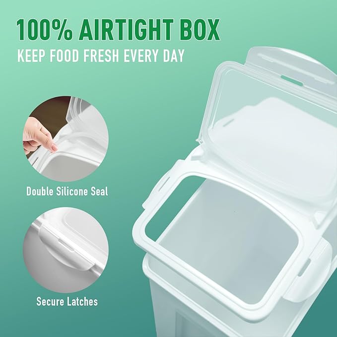 2 Pack Large Dog Food Storage Container, Flour Rice Storage Bin with 2 Measuring Cups, 25Lbs (15 Liters) with Wheels Seal Locking Lid PP Material, Sugar, Cereal and Dog Cat Pet food Containers