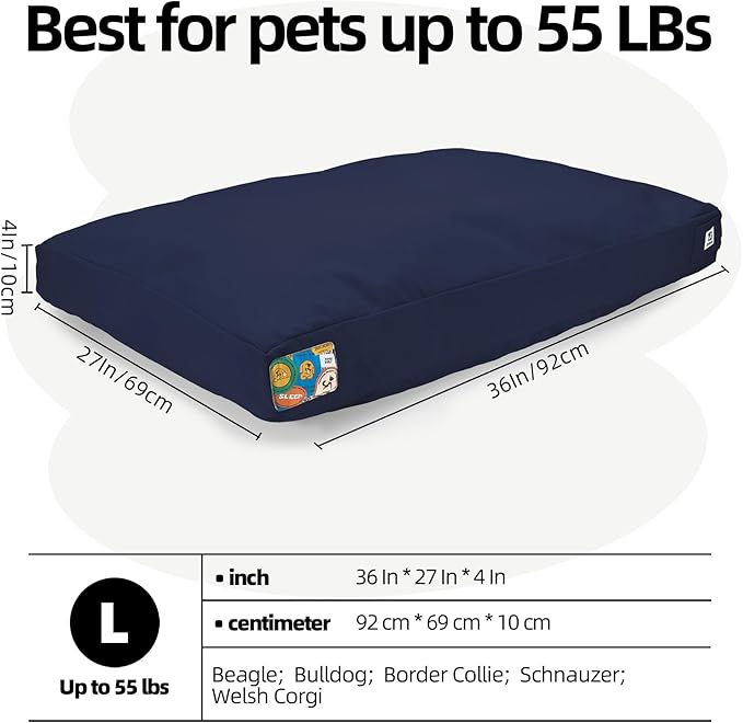 Sytopia 36 Inch Canvas Dog Bed for Large and Medium Dogs, Outdoor and Indoor Pet Bed, Waterproof Washable Removable Cover, Patio Pet Pad, Dark Blue