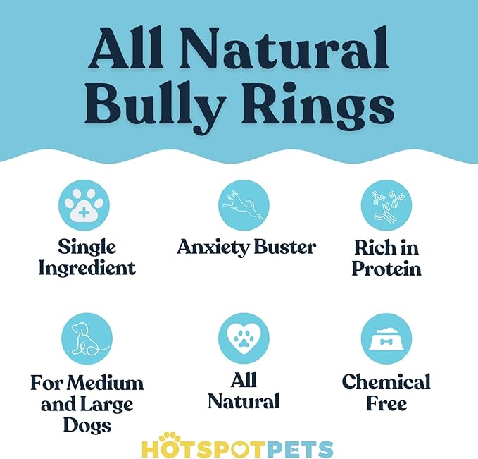hotspot pets Bully Stick Rings for Dogs - (20 Pack) 4" Premium All Natural Long Twisted Beef Pizzle Dog Chew Treats, Low Odor- Grain Free Fully Digestible Rawhide Alternative -Thick Chew Circles