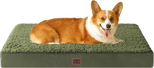 EHEYCIGA Orthopedic Foam Dog Bed for Large Dogs, 35"L x 23"W x 3.5"Th, Dark Green